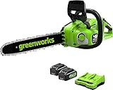 Greenworks GD24X2CS36K4X Motosierra a Batería con Motor sin Escobillas, Barra de 35 cm, Velocidad de Cadena de 20 m/s, Autoengrasado, Dos de Baterías de 24V 4Ah y Cargador Doble, Garantía de 3 Años